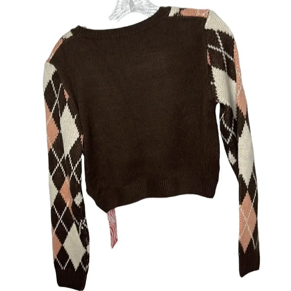 Romwe Argyle Cropped Crewneck Sweater. Size Small.